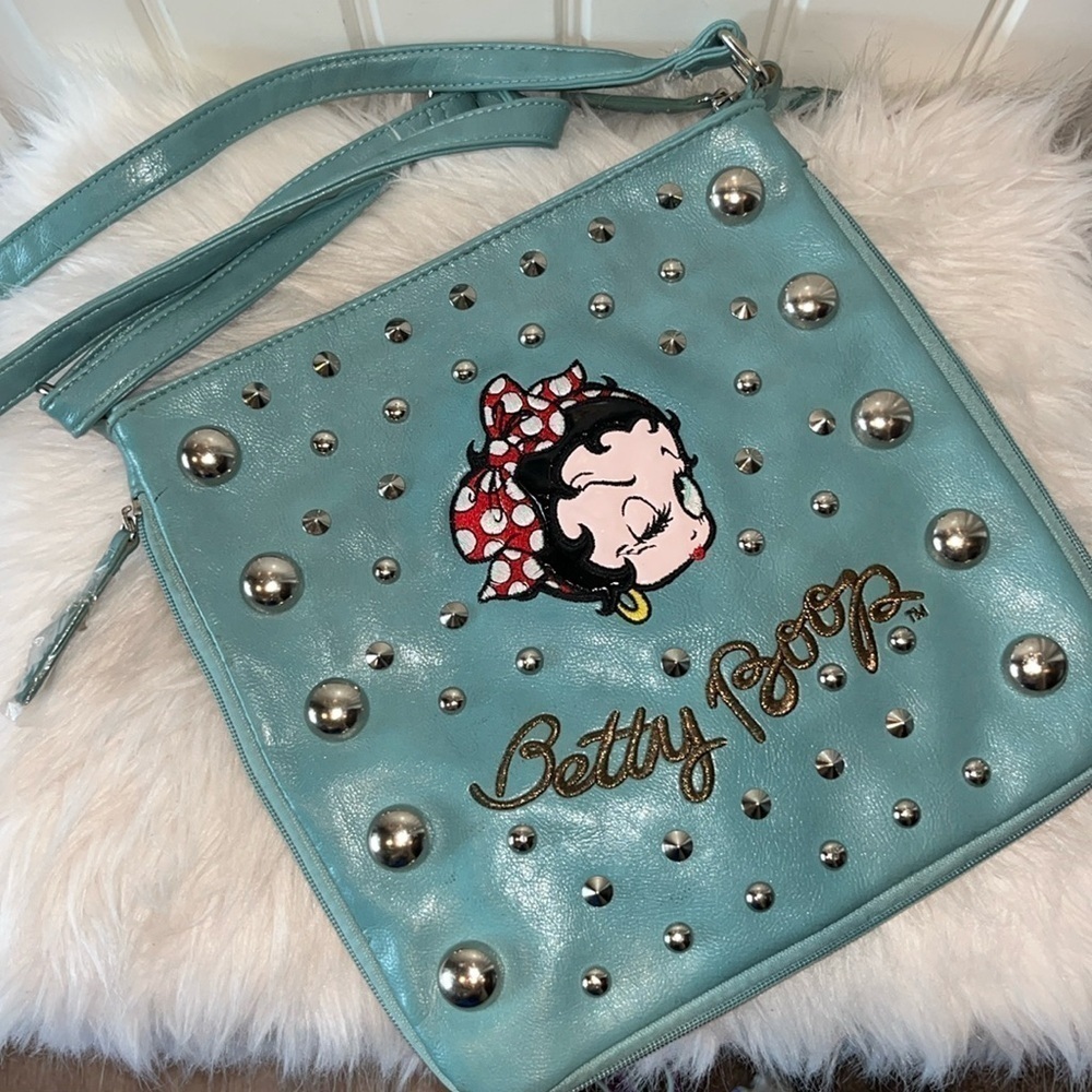 Aqua Betty Boop brand studded crossbody Adorable purse whimsical cartoon retro